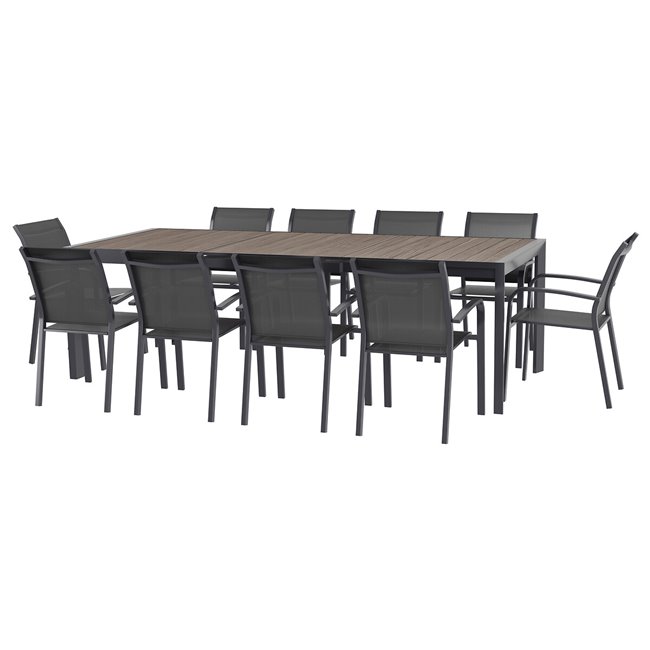 Table Laevasion, 10-seater, extendable, gray/graphite color, aluminium, H77x110x214-274cm