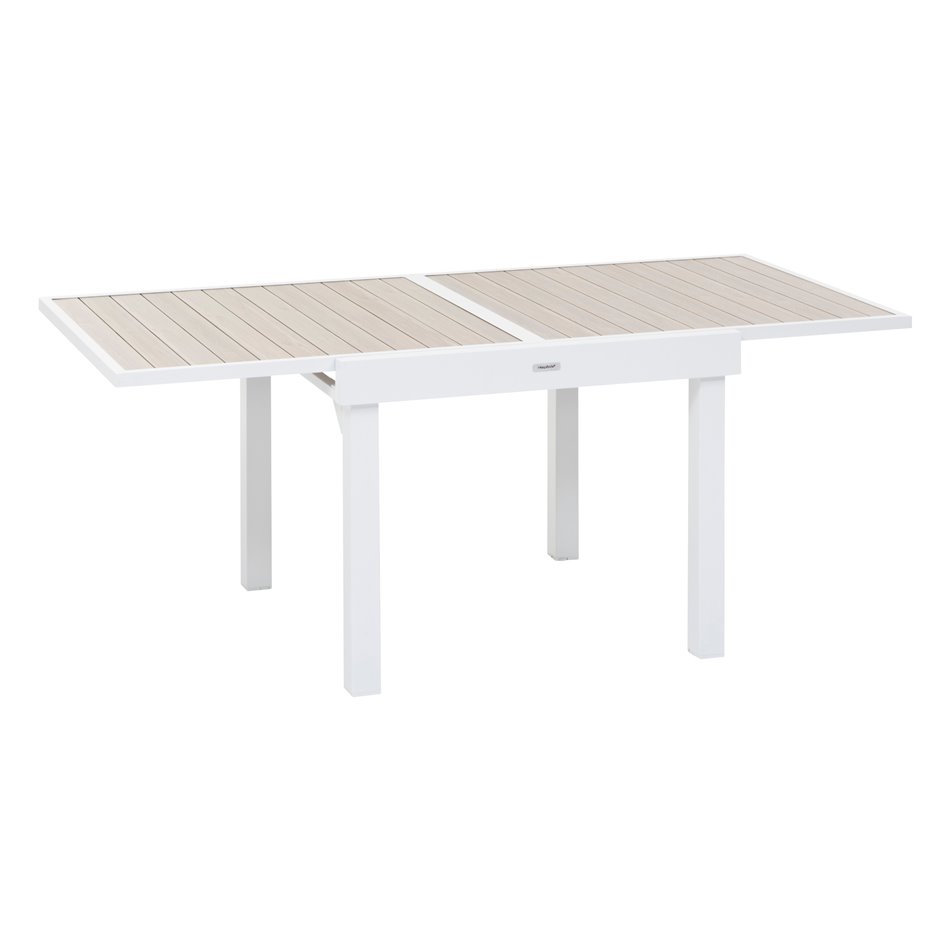 Table Lapiazza, 8-seater extendable, linen/white color, aluminium, H75,5x90x90-180cm