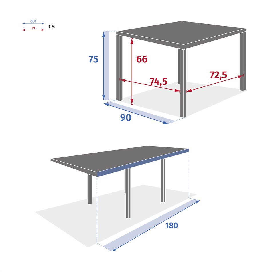 Pikendatav laud Lapiazza, 8-kohaline, linane/valge värv, alumiinium, H75,5x90x90-180cm