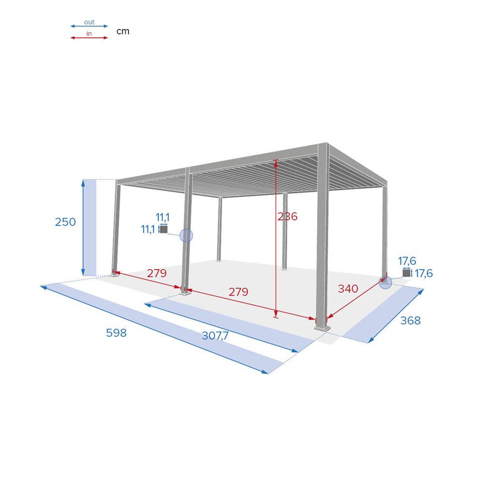 Садовый навес/пергола Laevora 6 x 3.6m, белого цвета, алюминий, H250x360x600см