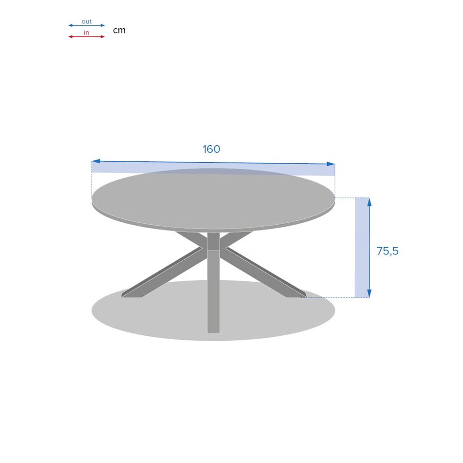 Table Laoriengo 8-seater, graphite/black color, round, aluminium/acacia, H75,5cm, D160cm