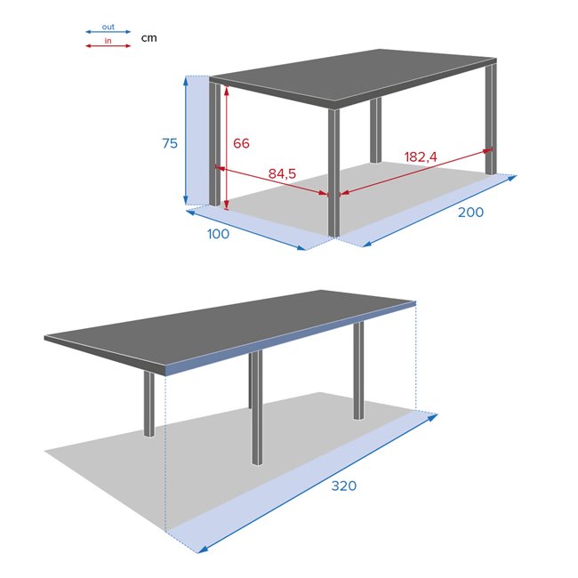 Pikendatav laud Lapiazza, 12-kohaline, hall/grafiidi värv, alumiinium, H75,5x100x200-320cm