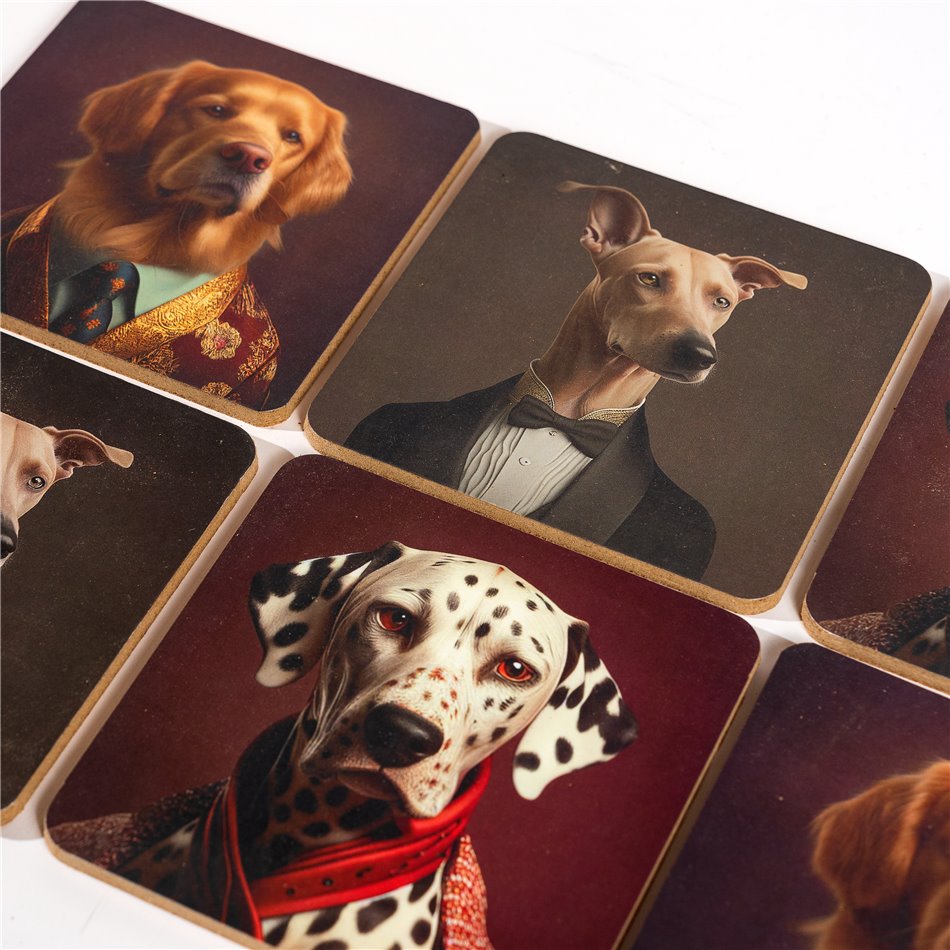 Coaster x6 Dog Animal Head, 10x10cm