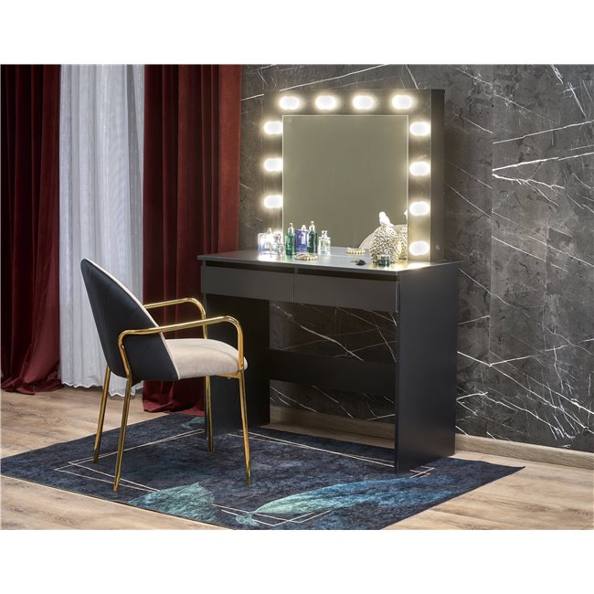 Dressing table with mirror Holwud, black, MDF/LED lights, H140x94x43cm