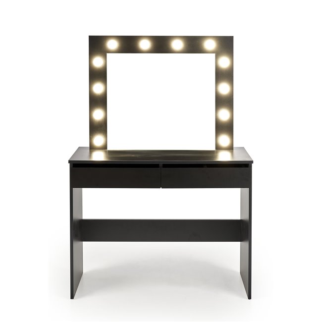 Dressing table with mirror Holwud, black, MDF/LED lights, H140x94x43cm