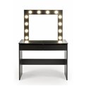 Dressing table with mirror Holwud, black, MDF/LED lights, H140x94x43cm