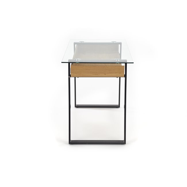 Desk Halvion, golden color oak/black, glass/MDF/steel,  H75x120x60cm