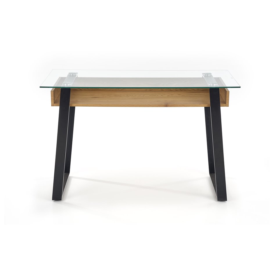 Desk Halvion, golden color oak/black, glass/MDF/steel,  H75x120x60cm