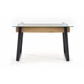 Desk Halvion, golden color oak/black, glass/MDF/steel,  H75x120x60cm