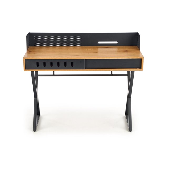 Desk Hexdrin, golden oak/black, MDF/steel,  H90x110x51cm