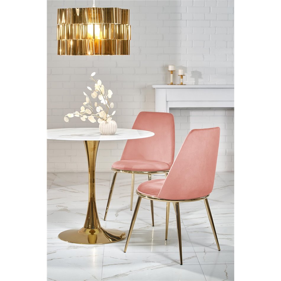 Table Hasemiro, white marble look/gold, glass/steel,  D90cm, H75cm