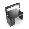 Dressing table with mirror Holwud XL, black, MDF/LED lights, H140x120x55cm