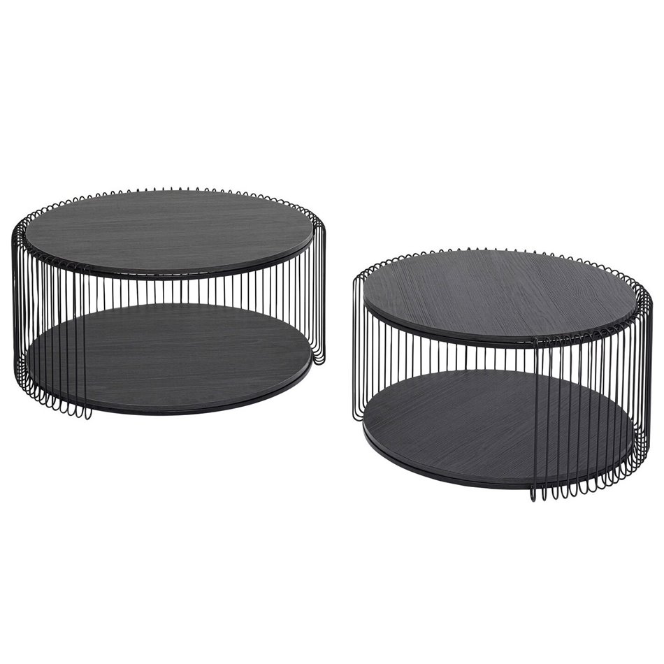 Coffee table Wire Double, black wood, D69cm, D59cm