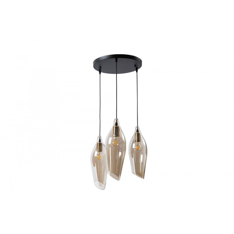 Pendant glass lamp  Rio-3, cognac color, H-51-156cm, Ø-46cm, E27 3x60W