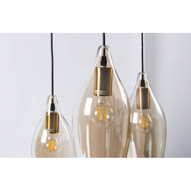 Pendant glass lamp  Rio-3, cognac color, H-51-156cm, Ø-46cm, E27 3x60W