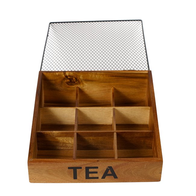 Tea box with 9 spaces, Acacia wood 23.5x23.5xH5.2-9.5cm