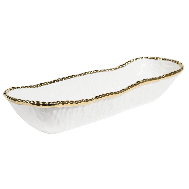 Decorat. ceramic fruit plate Galla,white/gold, 34x10.5x6.5cm