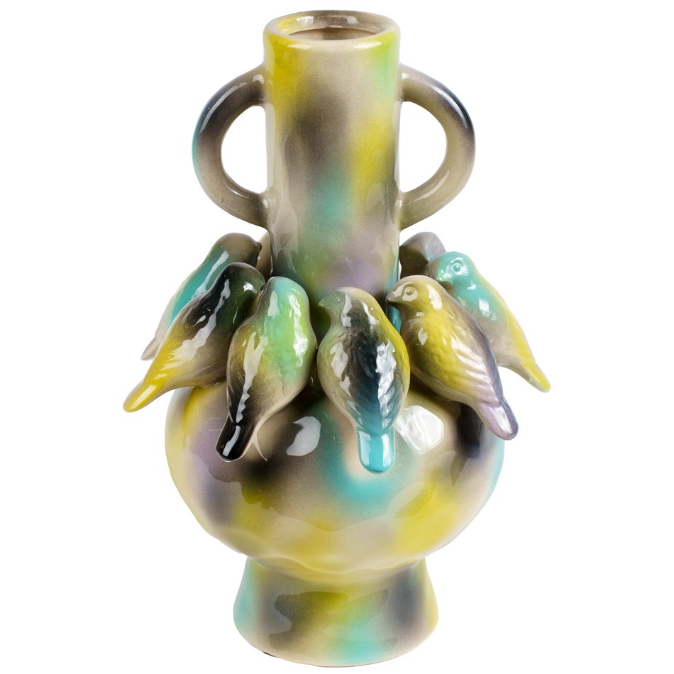 Vase Birds, multi/green, stoneware, H35.3cm D22.5cm