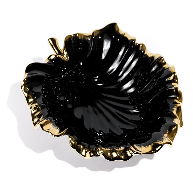 Decorat. ceramic fruit plate Garrel, black / gold color, 26x24x9cm  