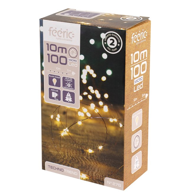 String of Christmas lights for outdoor use, 10 meters, warm white light, 100 bulbs, 2.4W