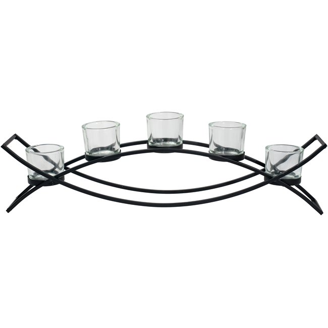 Candle holder with 5 glass, metal, 54x8cm