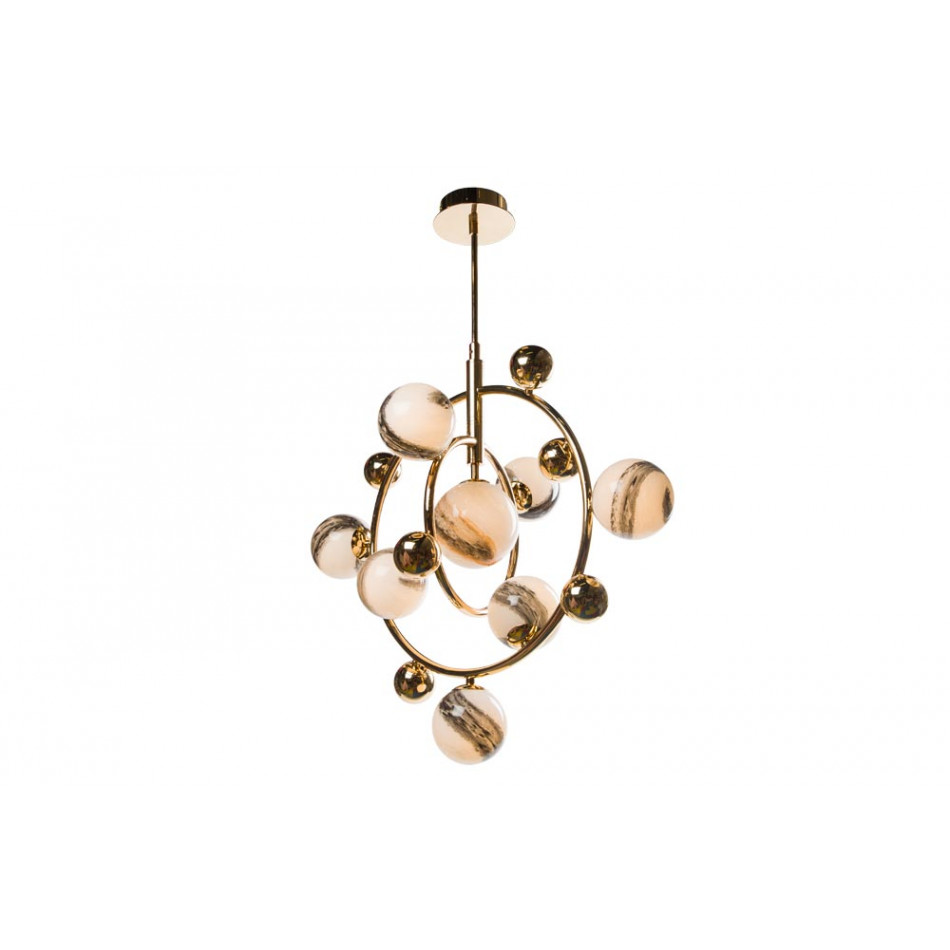 Pendant lamp Ugdal, satin gold, G9 8x5W, H80-165cm D63cm