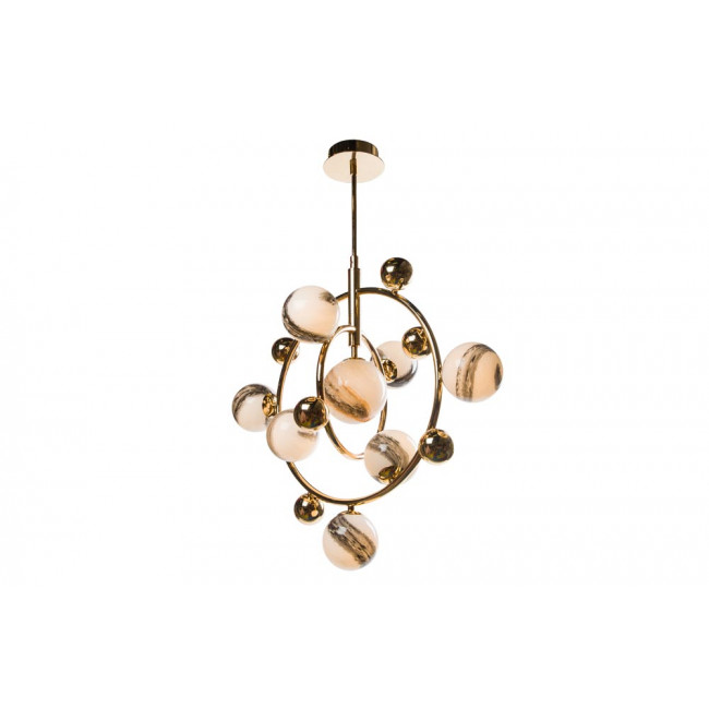 Pendant lamp Ugdal, satin gold, G9 8x5W, H80-165cm D63cm