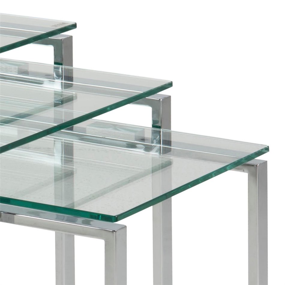 Nest table set Akatri, 3 pcs, top glass/silver legs, H55x50x50cm