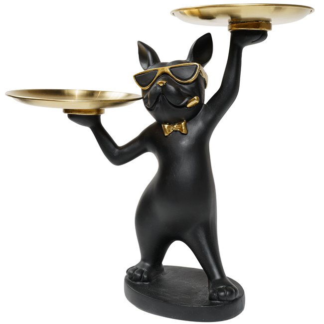 Decor Cat with tray, black/golden, 33x30x20cm