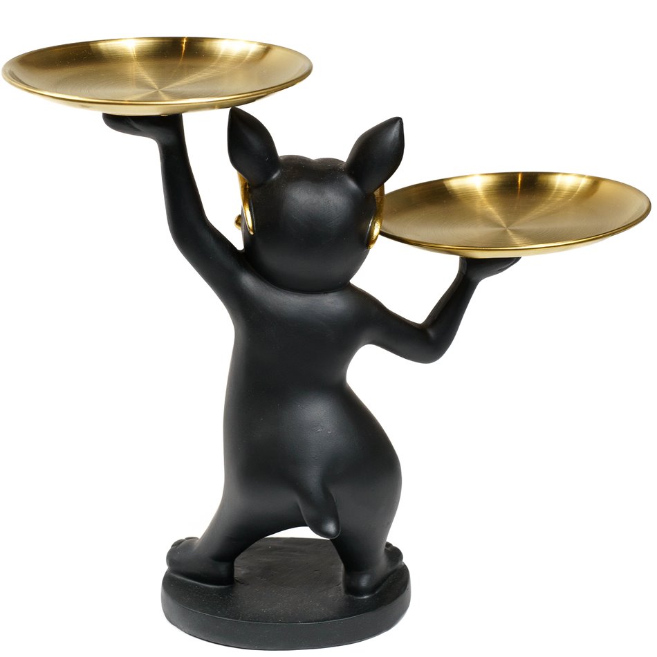 Decor Cat with tray, black/golden, 33x30x20cm