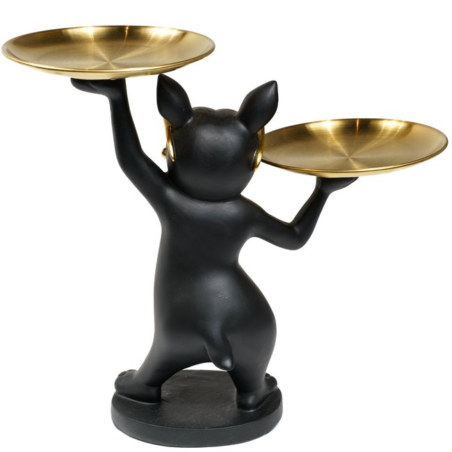 Decor Cat with tray, black/golden, 33x30x20cm