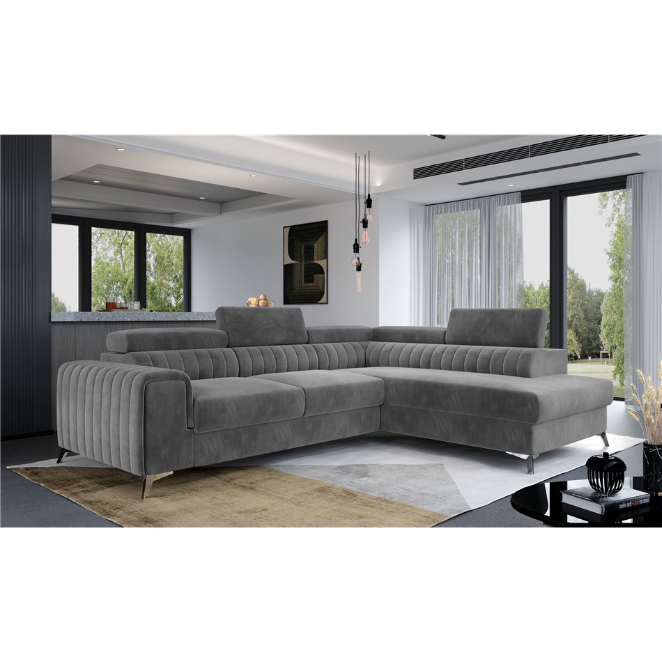 Corner sofa Elaurence R, Paros 06, gray, H92x278x205