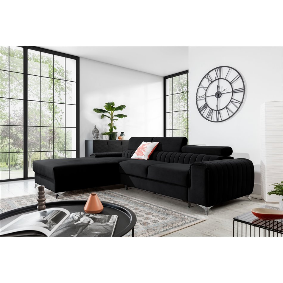 Corner sofa Elgrayson L, Velvetmat 10, black, H98x275x205