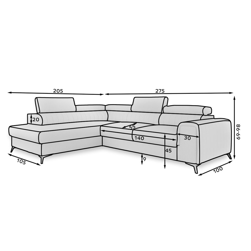 Corner sofa Elaurence L, Monolith 37, green, H92x278x205cm