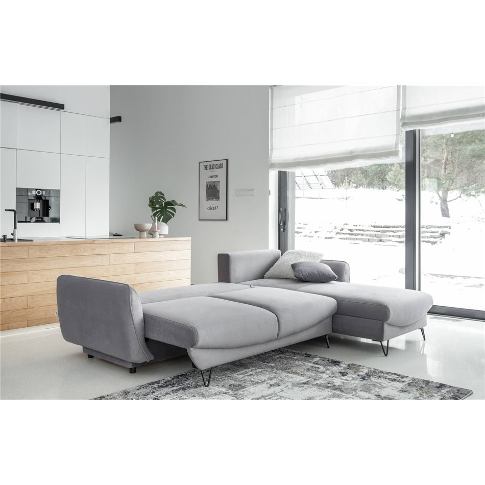 Corner sofa Elsilva L, Flores 10, black, H100x276x201cm