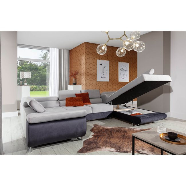 U shape sofa Eletto U Right, Sawana 21, gray, H90x202x58cm