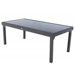 Table Lapiazza, 12-seater extendable, graphite/grey color, aluminium/tempered glass, H75,5x100x200-320cm