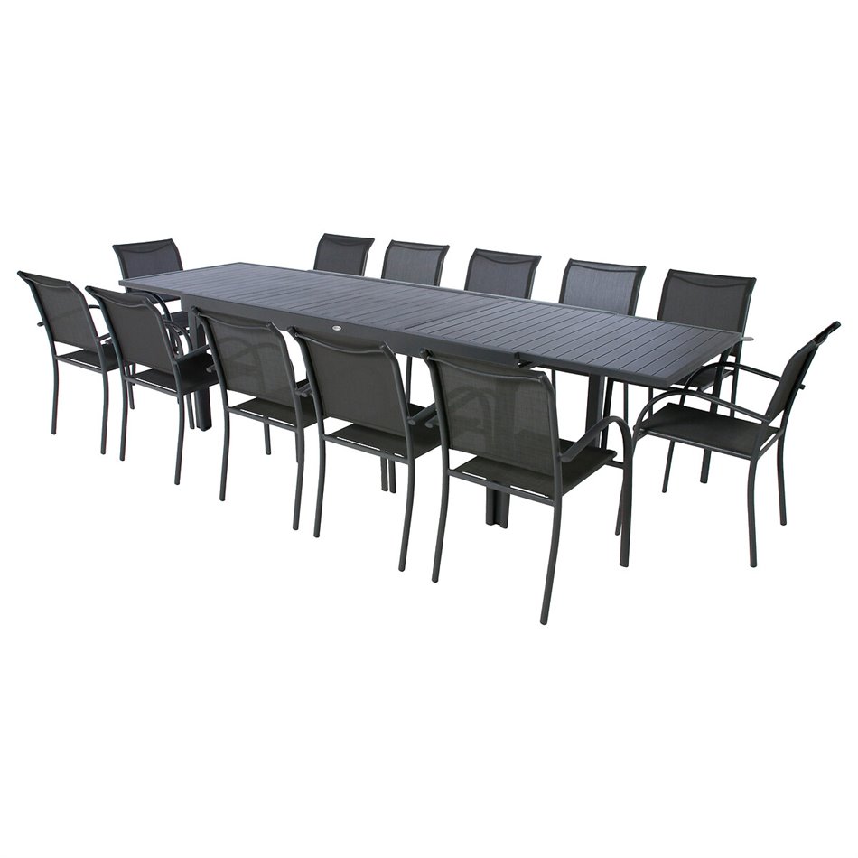 Table Lapiazza, 10-seater extendable, graphite/grey color, aluminium, H75,5x90x135-270cm