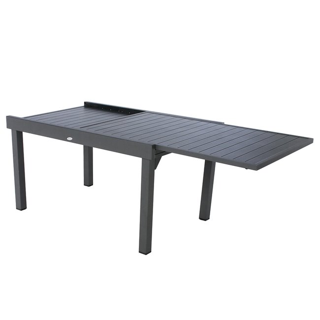 Table Lapiazza, 10-seater extendable, graphite/grey color, aluminium, H75,5x90x135-270cm