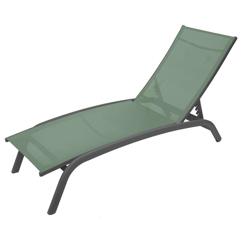 Sun lounger Labonao, olive/graphite color, aluminium/textilene, H84,5x64x171cm