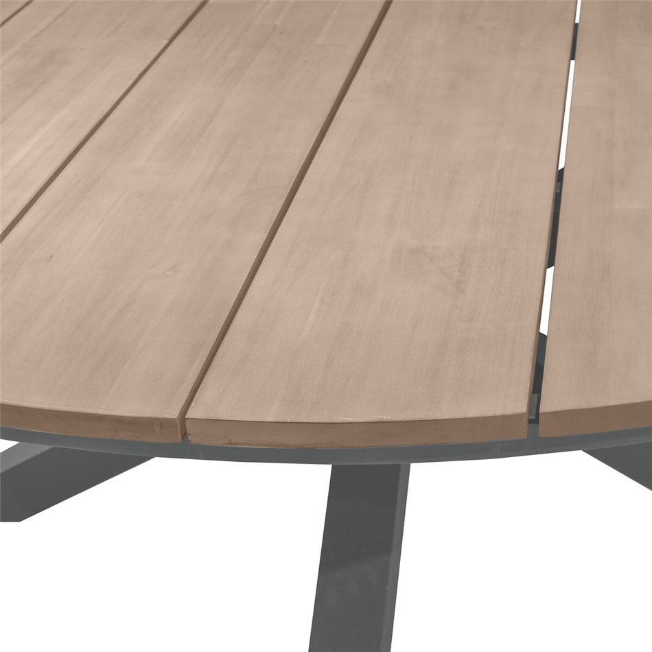 Table Laoriengo 8-seater, graphite/black color, round, aluminium/acacia, H75,5cm, D160cm