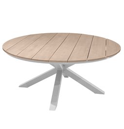 Table Laoriengo 8-seater, beige/white color, round, aluminium/acacia, H75,5, D160xcm