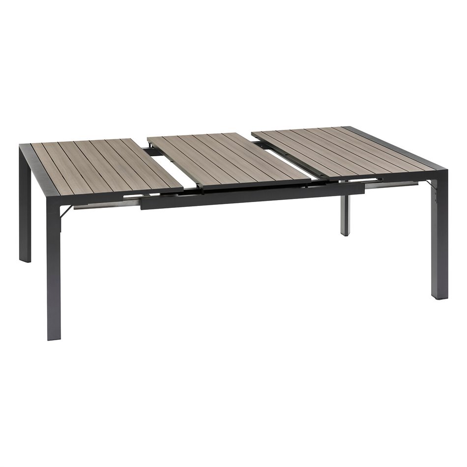 Table Laevasion, 10-seater, extendable, gray/graphite color, aluminium, H77x142x142-202cm