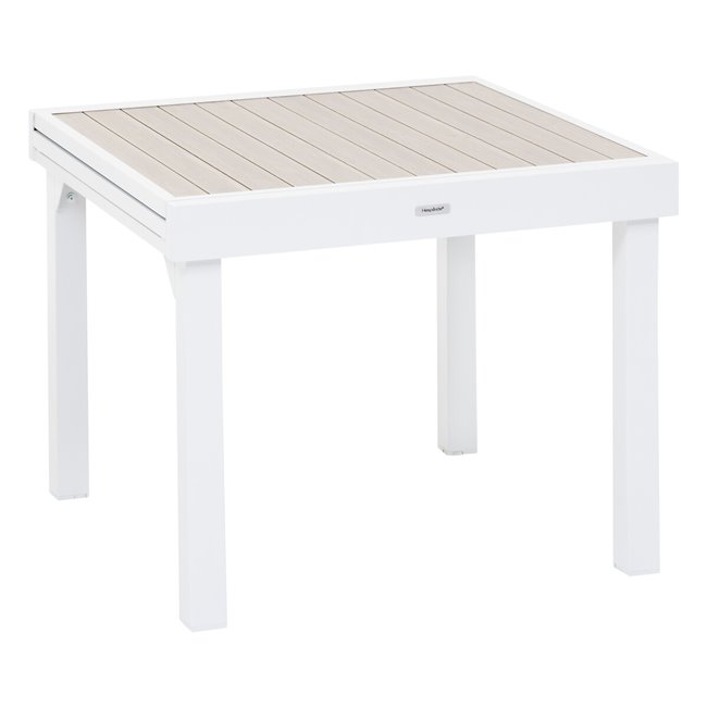 Table Lapiazza, 8-seater extendable, linen/white color, aluminium, H75,5x90x90-180cm