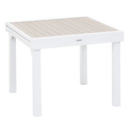 Table Lapiazza, 8-seater extendable, linen/white color, aluminium, H75,5x90x90-180cm
