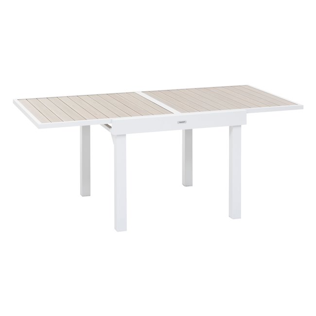 Table Lapiazza, 8-seater extendable, linen/white color, aluminium, H75,5x90x90-180cm