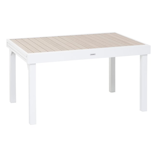 Table Lapiazza, 10-seater extendable, linen/white color, aluminium, H75,5x90x135-270cm