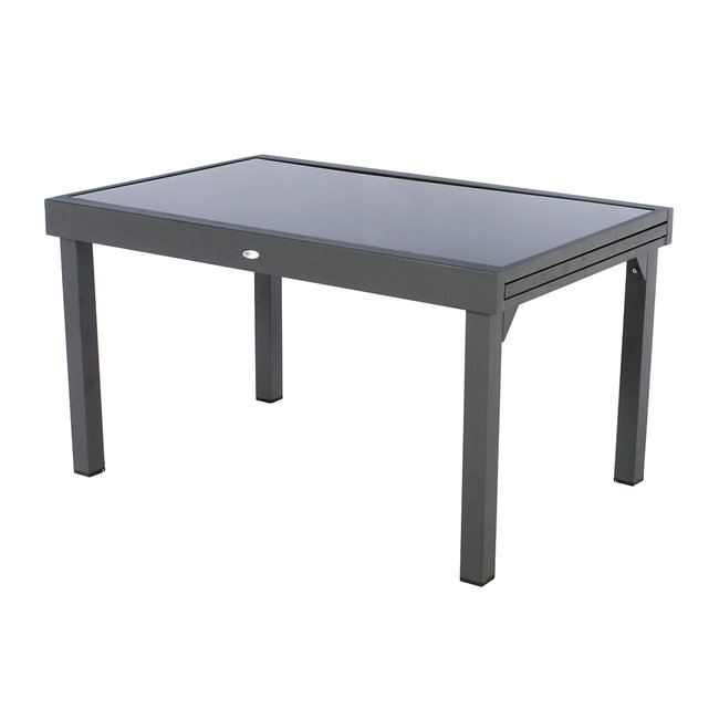 Table Lapiazza, 10-seater extendable, graphite/grey color, aluminium/tempered glass, H75,5x90x135-270cm