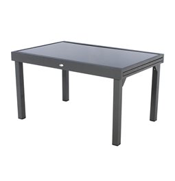 Table Lapiazza, 10-seater extendable, graphite/grey color, aluminium/tempered glass, H75,5x90x135-270cm
