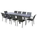 Table Lapiazza, 10-seater extendable, graphite/grey color, aluminium/tempered glass, H75,5x90x135-270cm